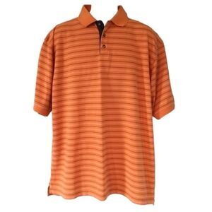 RedHead Men’s Short Sleeve Polo Orange With Thin Black & White Stripes Size XL